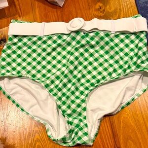 Unique Vintage Green Gingham High-Waisted Bikini Bottoms NWT 1X